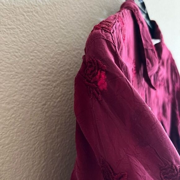 Johnny Was Lace Floral Semi Sheer Collar Button Front Top - Picture 9 of 9